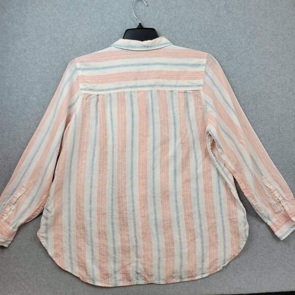 LL Bean Womens Linen Button Down Striped ShirtSize 1X Neutral Pastel Beachy - Picture 9 of 13